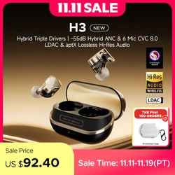 SoundPEATS H3 Hybrid 3 Driver Wireless Earbuds Bluetooth 5.4, 55dB Adaptive ANC, LDAC & aptX Lossless Hi-Res Audio, 6 Mics CVC8