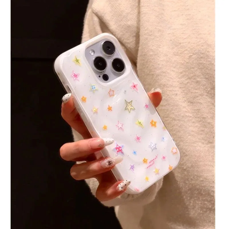 Fundas de teléfono con diseño de estrellas coloridas creativas para iPhone 16 17 Pro Max 17 Air 15 14 12 11 13 cubierta trasera suave con parachoques de Color caramelo - imagen 2