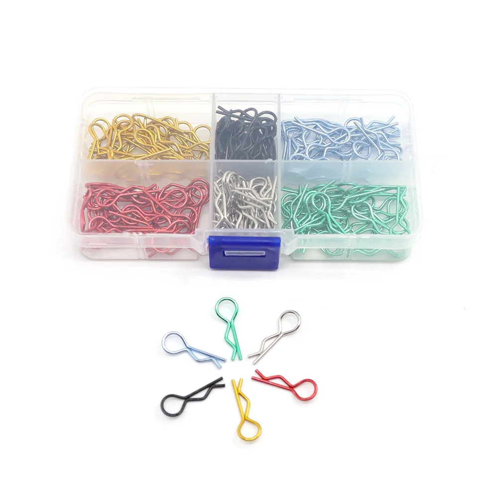 1 caja, 180 Uds., 6 colores, Clips R de Metal, pines de carrocería para 1/10 1/12 On-Road RC Nitro/modelos de coches eléctricos - imagen 5