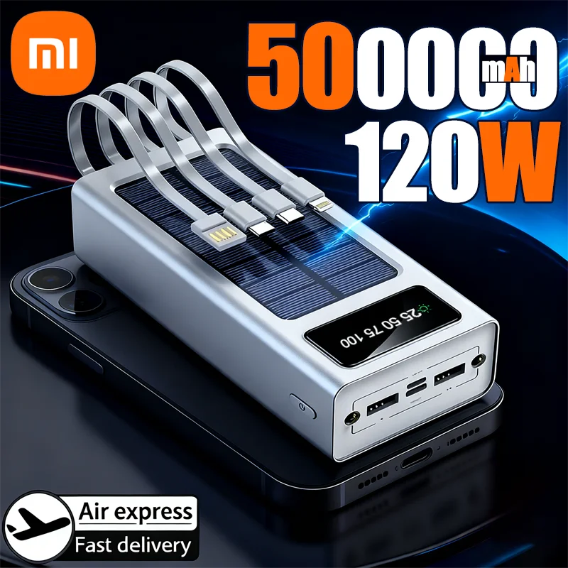 Banco de energía solar Xiaomi 200000 Batería de carga rápida móvil de gran capacidad mAh con cables USB 4 duales para iPhone Samsung - imagen 2