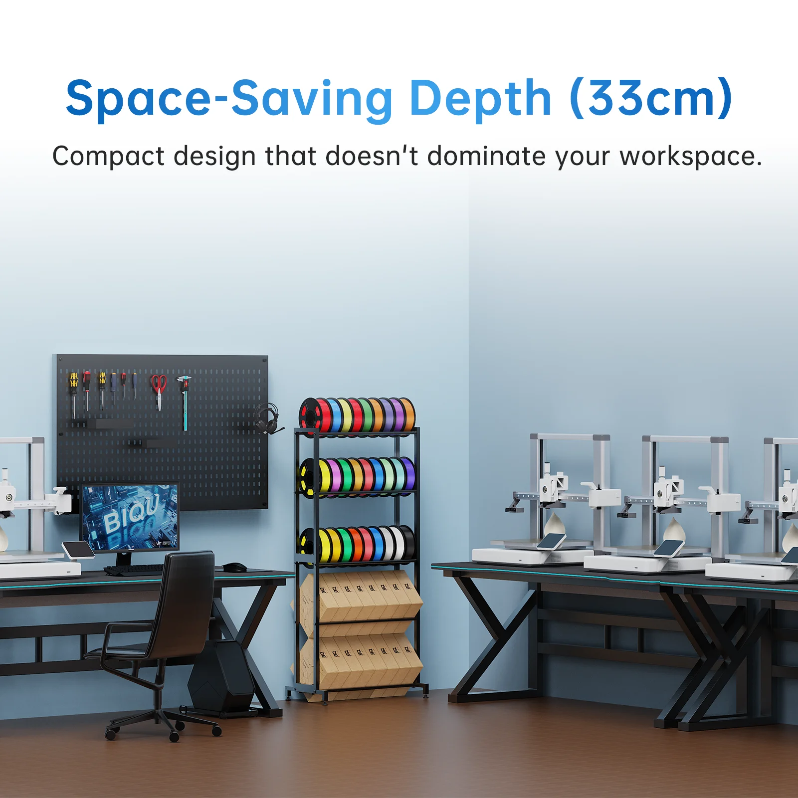 BlQU Panda Feed Rack Estante de almacenamiento de filamentos de 5 niveles Acero al carbono de alta resistencia Capacidad de almacenamiento masivo Accesorios para impresoras 3D - imagen 4