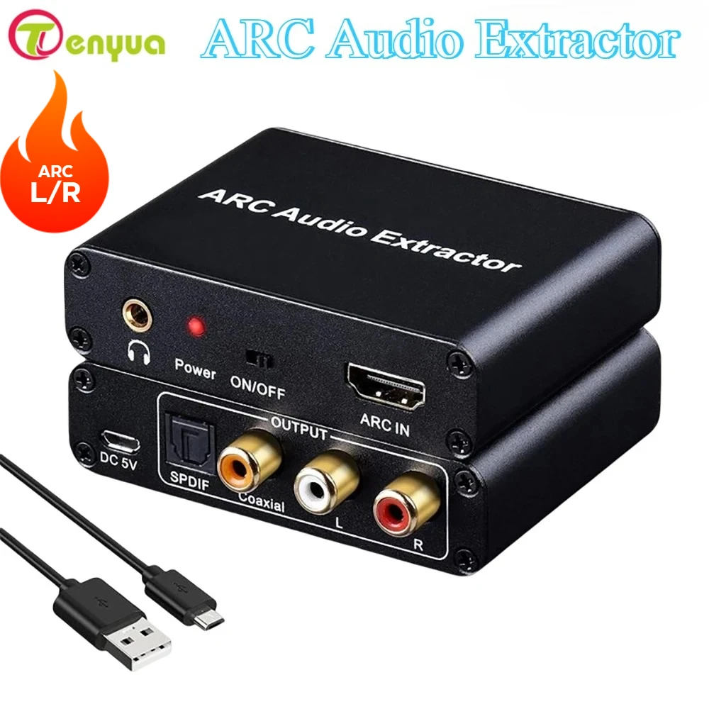 Extractor de Audio HD ARC DAC ARC L/R Coaxial SPDIF Jack Extractor convertidor de canal de retorno para fibra RCA 3,5mm auriculares para TV