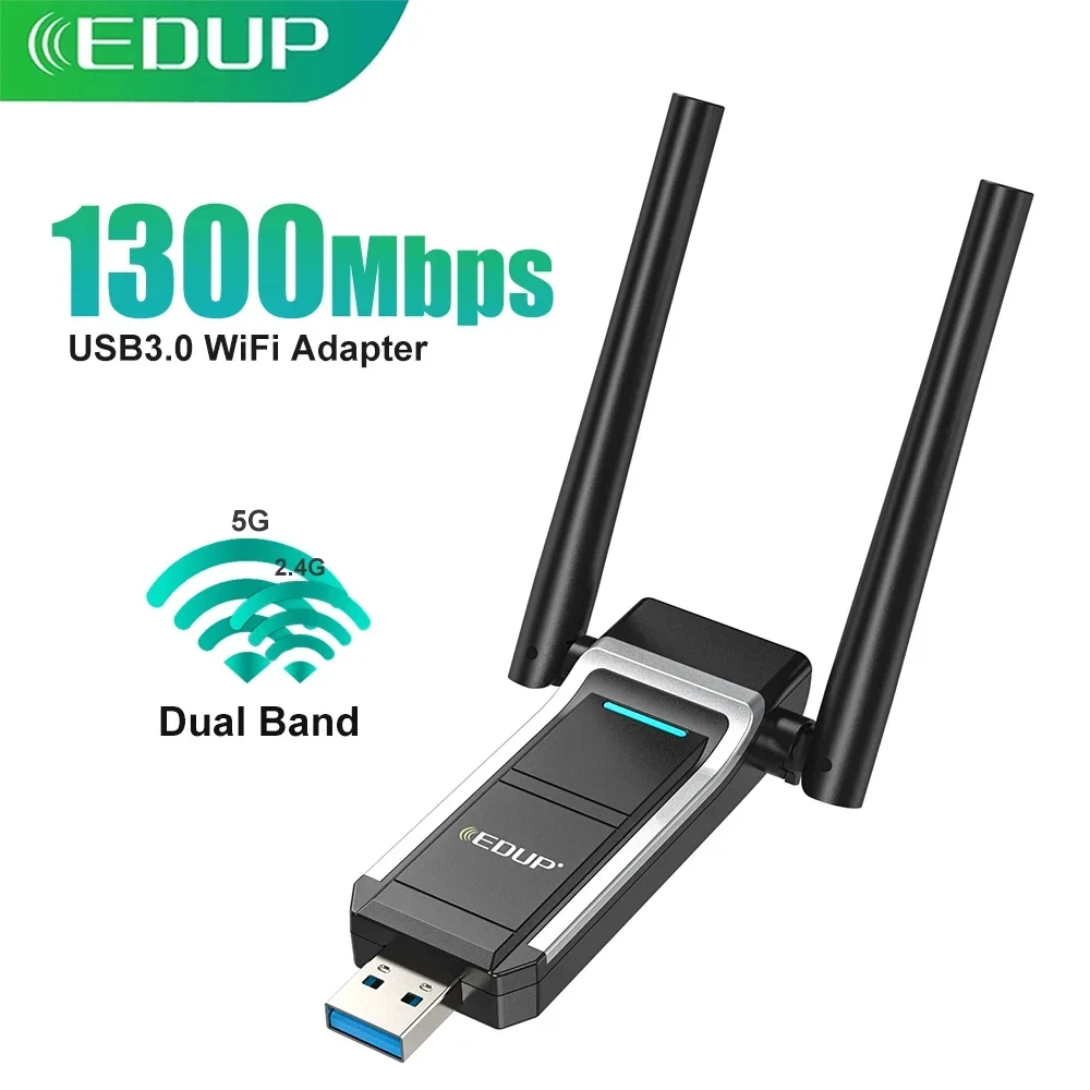 EDUP-Adaptador Wifi USB, 1300Mbps, inalámbrico, AP suave, tarjeta de red de doble banda, Dongle WiFi, receptor de antena externa para PC - imagen 3