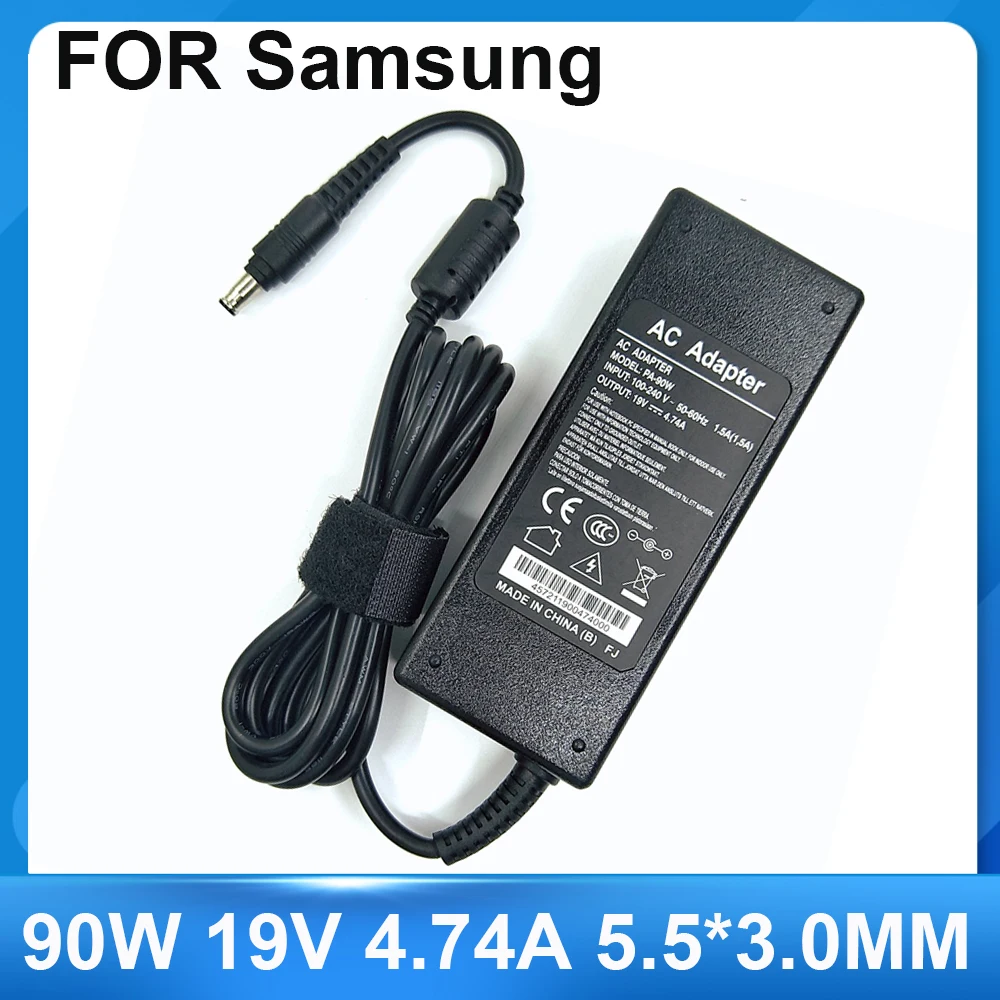 Adaptador de CA 90W 19V 4.74A5.5*3,0mm adaptador de corriente del cargador del ordenador portátil para Samsung R428 R410 G15 GT6000 M30 P10 UltraR60 + R65 R520 R528