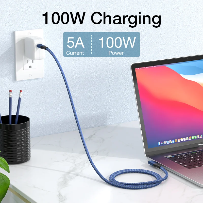 Cable Compatible con USB4 de ángulo recto de 1m/3 pies tipo C TB4 TB3 datos 40Gbps 8K @ 60Hz 20V 5A con soporte de carga de 100W DisplayPort Alt Mo - imagen 5