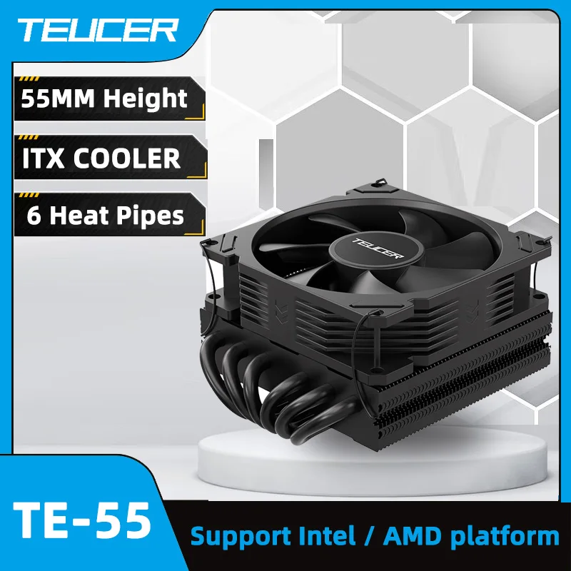 TEUCER-enfriador de CPU de presión baja, 55mm, perfil bajo, 6 tubos de calor, ventilador PWM de 92mm, LGA115x/1200/1700/AM4/AM5 ITX, minicargador de aire