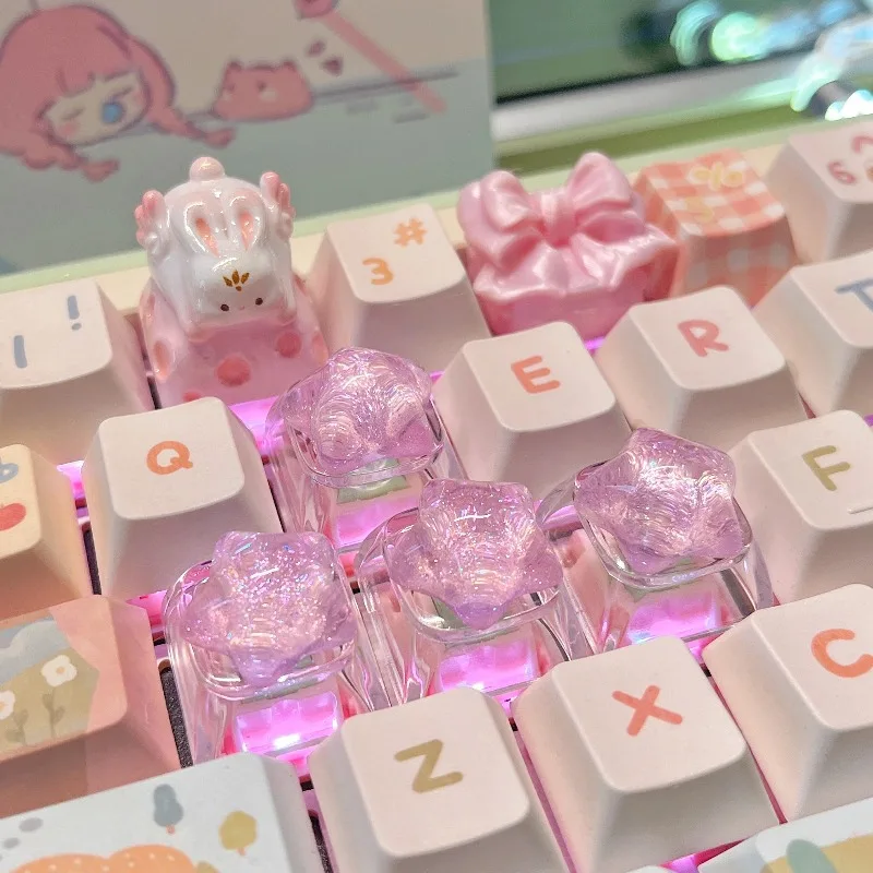 Teclas de pegamento por goteo hechas a mano, tapa de llave de resina personalizada translúcida, tapas de teclado MX para juegos, accesorios de teclado mecánico, 4 Uds. - imagen 2