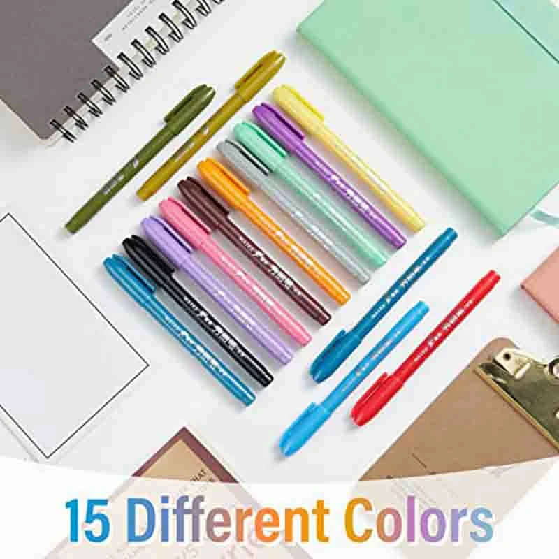 Juego de bolígrafos de punta de pincel a base de agua, bolígrafos de diario, colores surtidos, 15 piezas - imagen 5