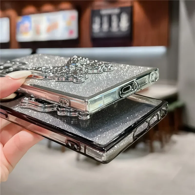 Soporte de teléfono de mariposa de lujo, funda chapada con purpurina para Samsung S24 Plus S23 FE S22 Note 20 Ultra S21 S20 S10 S9 Plus, cubierta trasera - imagen 4