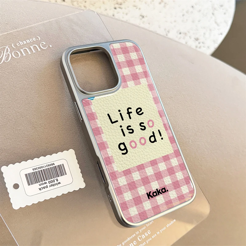 La vida es tan buena textura de cuero TPU Funda de teléfono anticaída para iPhone XR/11/12/13/14/15/16/17 Pro Max - imagen 5