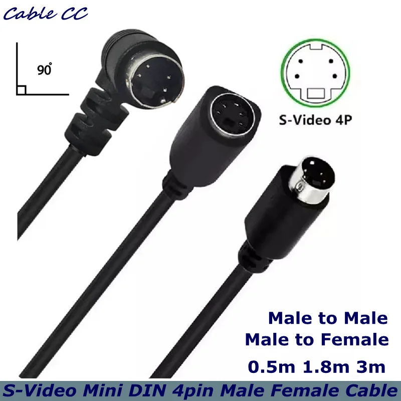 Mini DIN 4 pines S-Video Cable macho a macho macho a hembra conector transferencia para TV receptor Monitor S-VHS VCR DVD