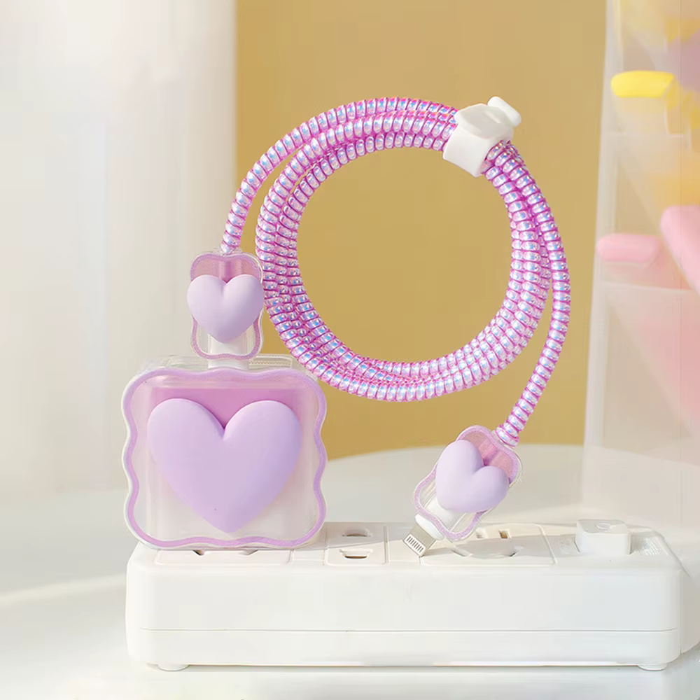 Funda protectora de cargador 3D mariposa/corazón de amor para Apple 18/20W carcasa protectora de carga rápida enrollador de Cable USB