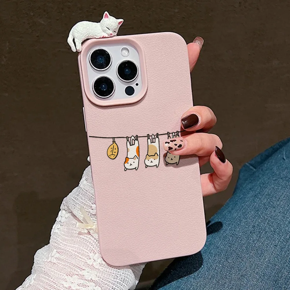 Funda de teléfono con bonito gato 3D para iPhone 16 Funda iPhone 11 17 Pro Max 13 15 14 Plus 12 17 Funda de cuero de silicona a prueba de golpes - imagen 4