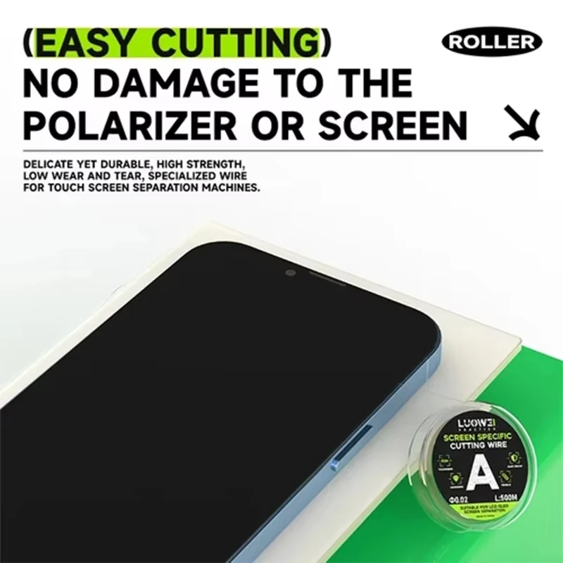 LUOWEI SUPER 500M separación de pantalla Nano alambre de diamante 0,02/0,028/0,03/0,035MM para herramienta de corte de separación de pantalla de reparación móvil - imagen 2