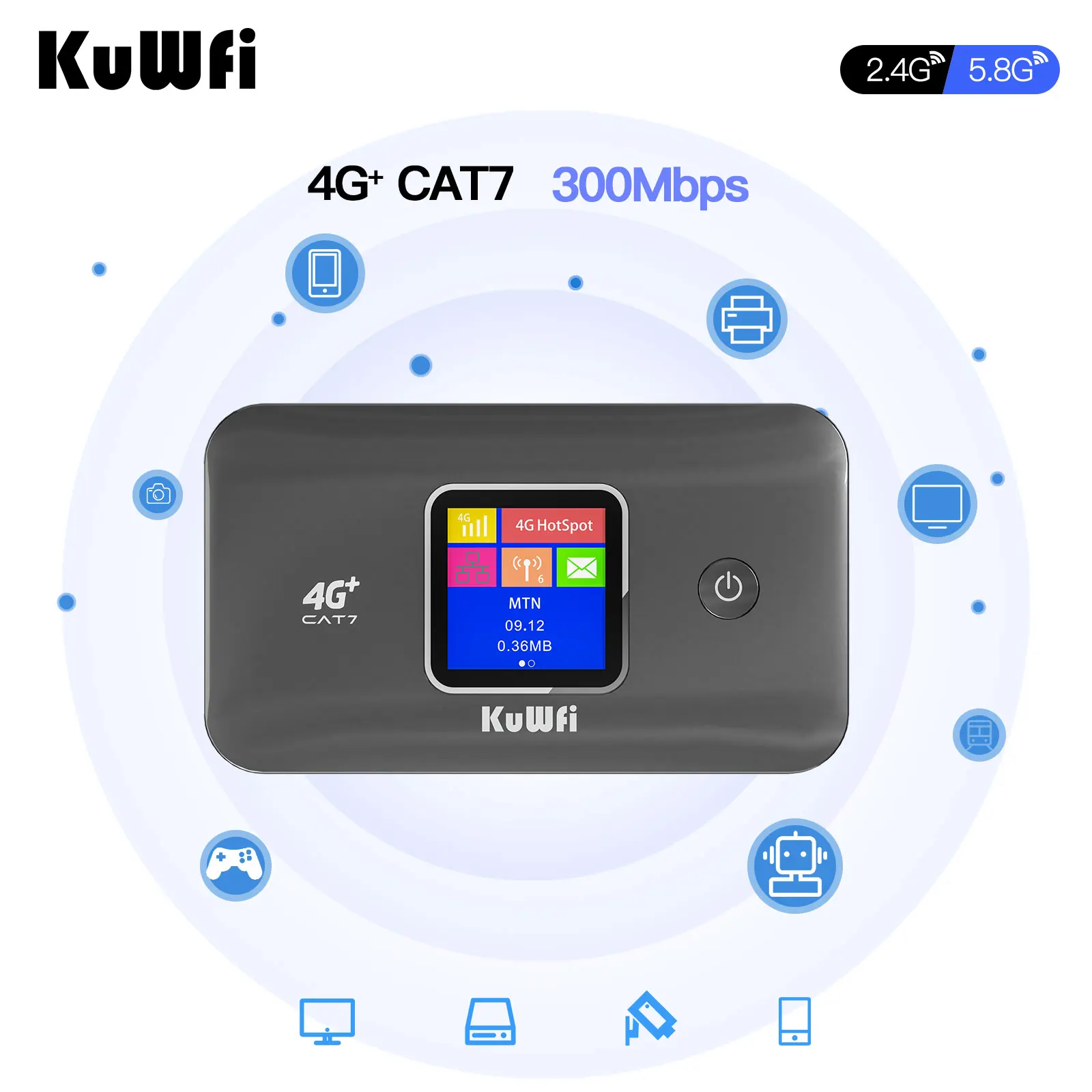 Enrutador KuWFi CAT7 4G LTE 1200Mbps 2,4G/5G velocidad WiFi única bolsillo portátil 4G + módem móvil 3000mAh Plug & Play compatible con 10 usuarios - imagen 4