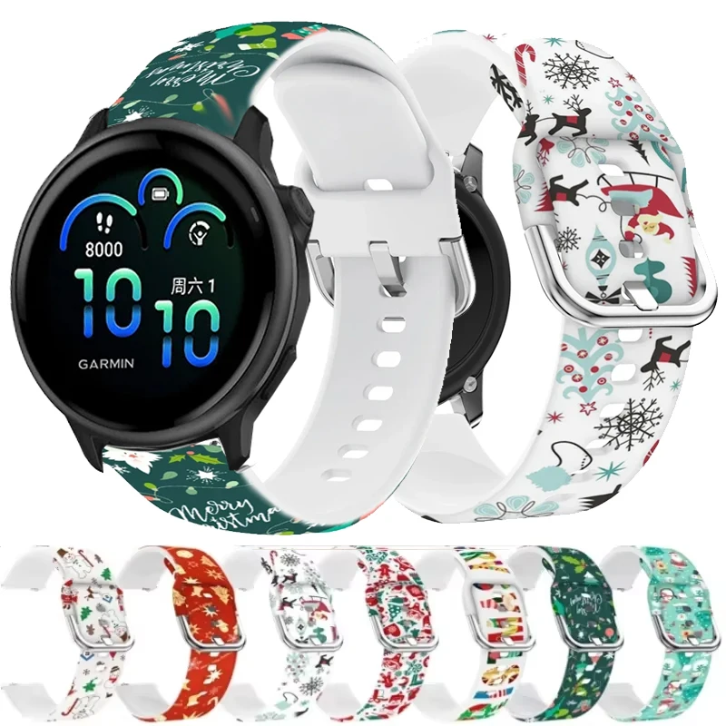 Correa con estampado navideño de 20mm y 22mm para Garmin Forerunner 55 158 165 245 255 265 645 970 570 banda de silicona para Garmin Venu 2 3 4