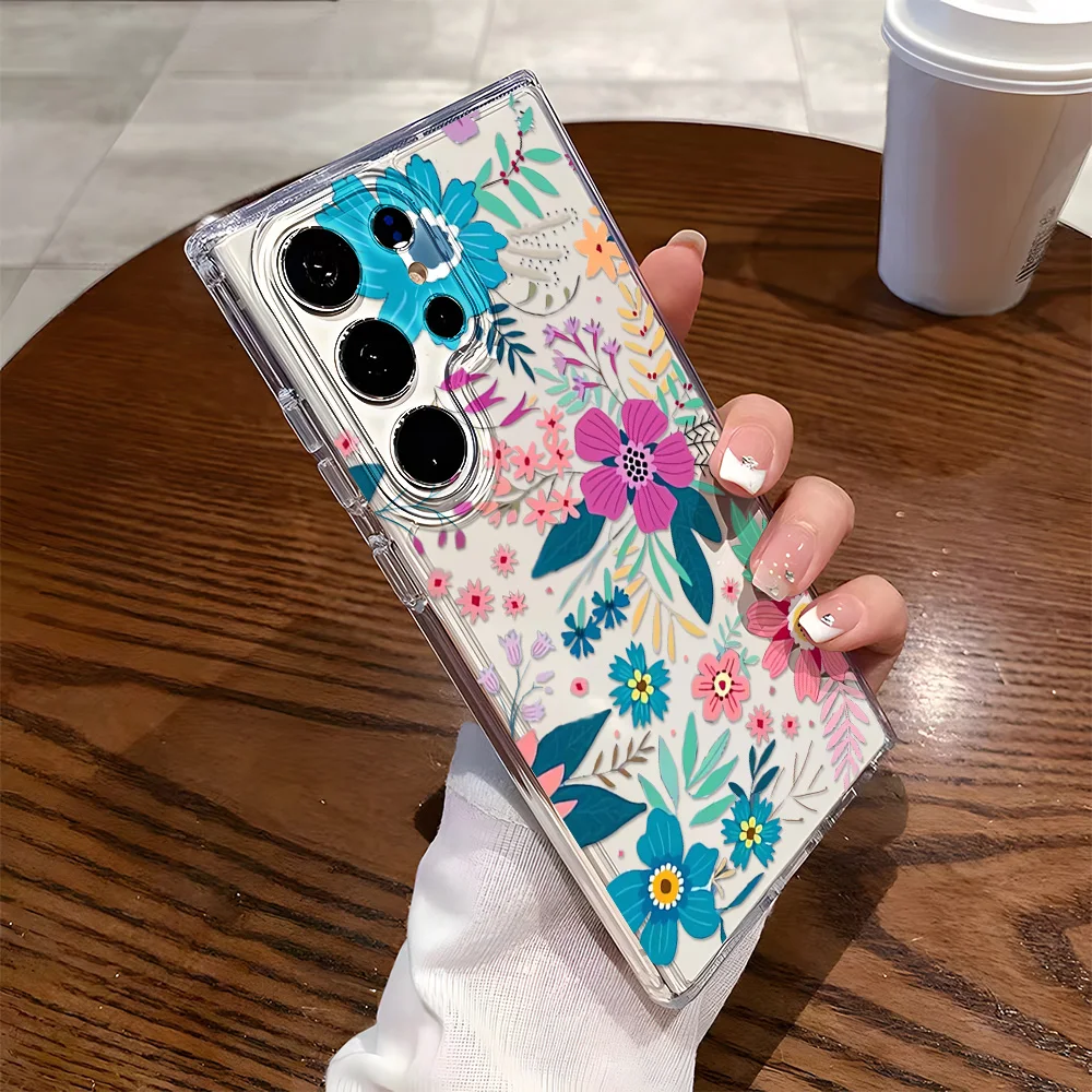 Funda bonita con flores para Samsung S23 S22 Ultra S25 S24 A56 5G A55 A54 A53 A36 A35 A34 A33 A26 A16 A15 A06 A05 funda transparente de TPU suave - imagen 2