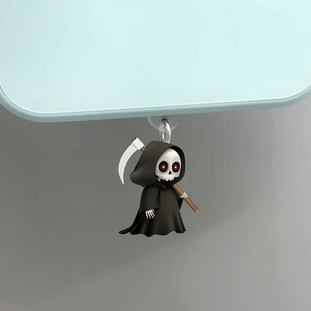 2 uds 2D dibujos animados regalo de Halloween Reaper tapón antipolvo acrílico adecuado para iPhone tipo C Android AirPods decoración de puerto de carga - imagen 4