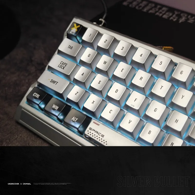 Juego de teclas con tema de bala plateada, teclas de teclado personalizadas con perfil de cereza translúcido antiniebla para PC, accesorios para teclado mecánico - imagen 4