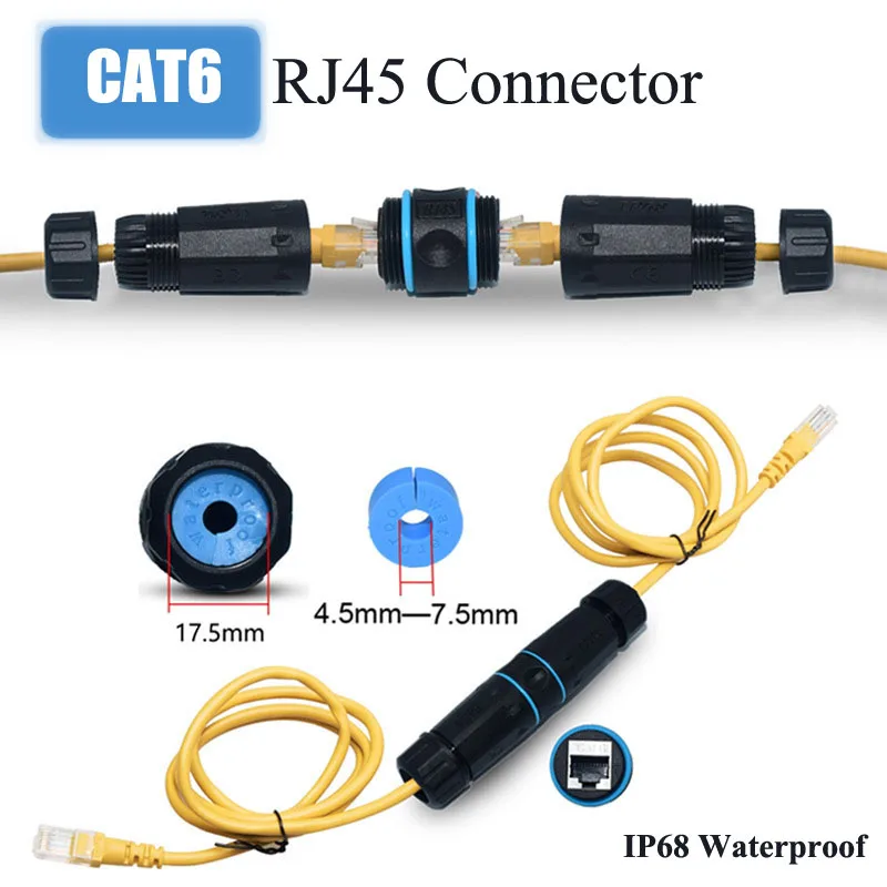 Conector de red impermeable CAT6 RJ45 para exteriores 4,5-7,5mm M23 línea a línea junta blindada IP68 rj45 enchufe de red de categoría 6