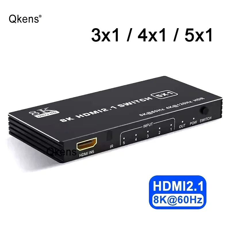 8K 60Hz HDMI 2.1 Switch 4x1 3x1 5x1 HDMI Switcher Video Converter 4K 120Hz 3 4 5 en 1 salida HDR10 3D 48Gbps para proyector Xbox PS5 - imagen 2