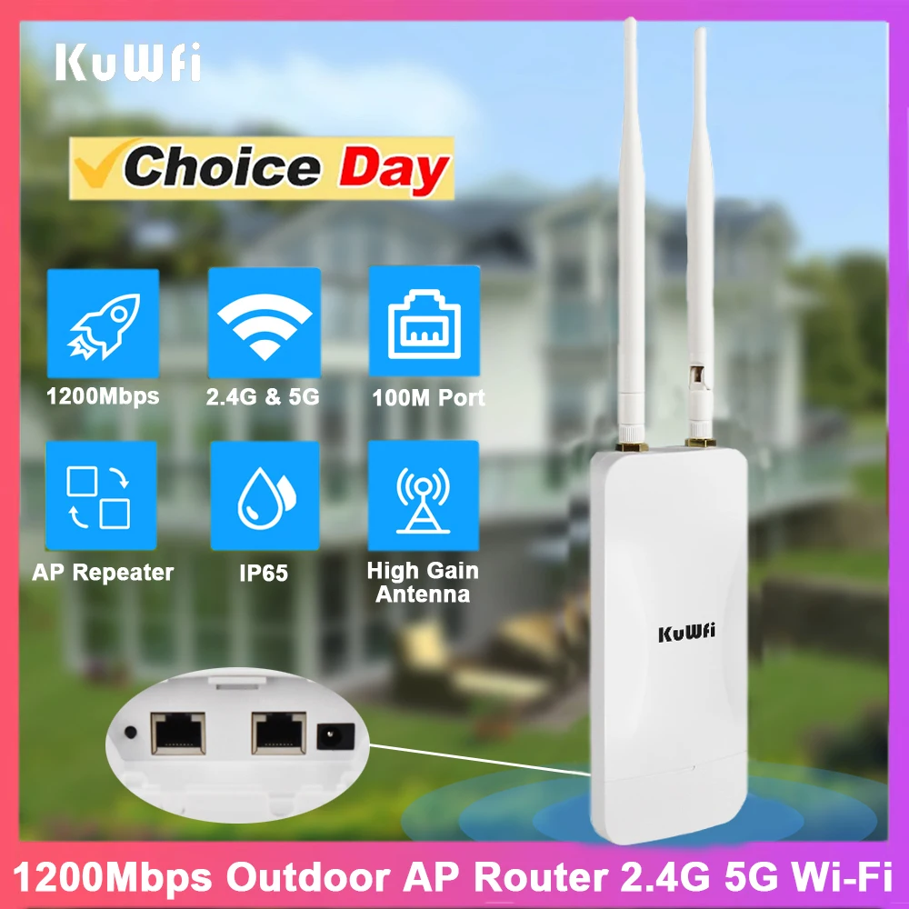 KuWFi-enrutador AP para exteriores, 1200Mbps, WiFi inalámbrico de doble banda, repetidor AP, cobertura de señal, antena desmontable de alta ganancia, 24V POE - imagen 2