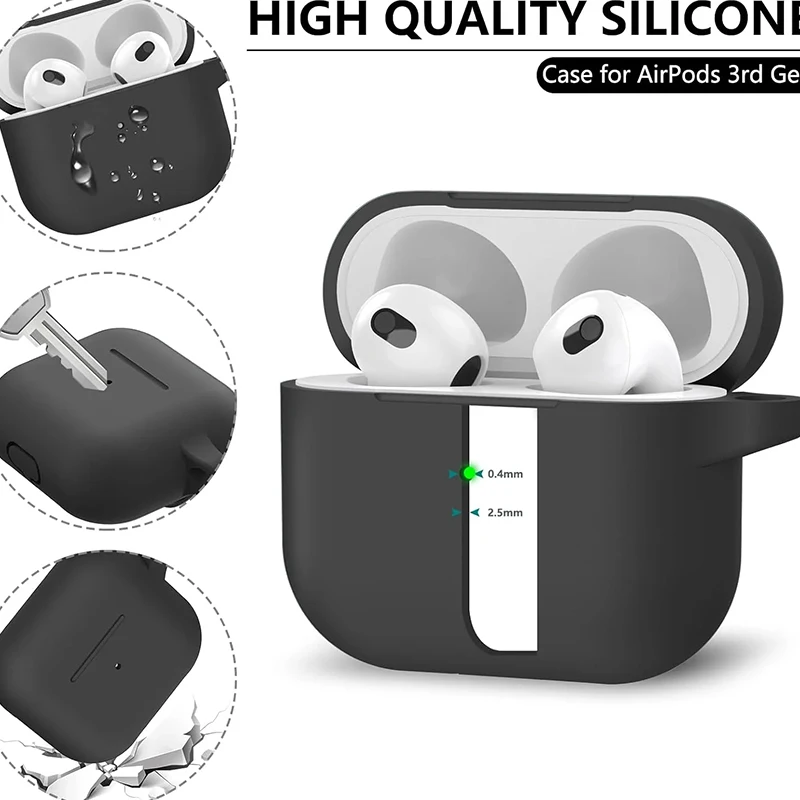 Funda de auriculares de tercera generación para AirPods 3, funda protectora con orificio para gancho, funda de silicona, almohadillas para los oídos con Kit de limpieza - imagen 3