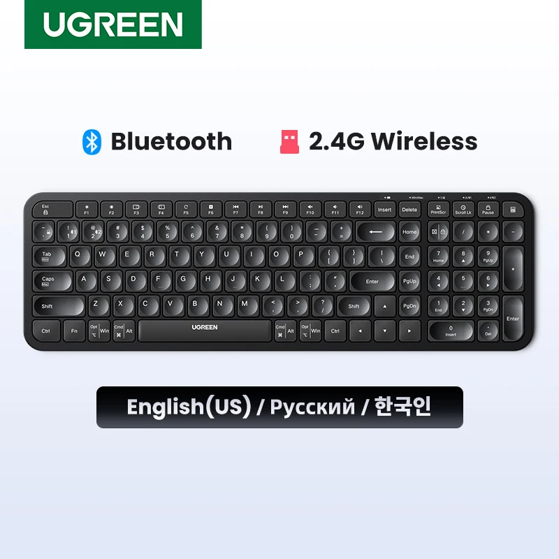 Teclado UGREEN inalámbrico Bluetooth y teclas rusas/coreanas/inglés de 2,4 GHz para ordenador portátil MacBook iPad PC tableta teclado Bluetooth