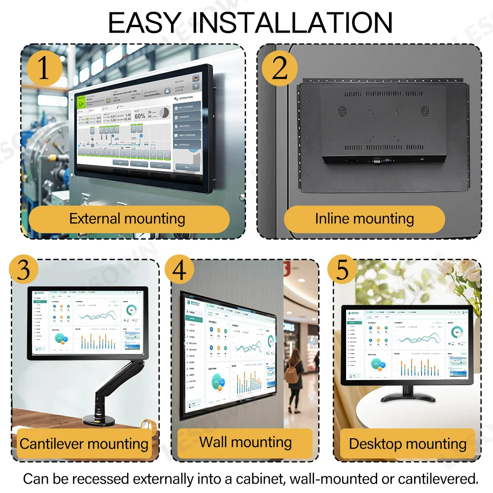 LESOWN 27 pulgadas 1080P IPS pantalla táctil capacitiva Monitor LCD VGA HDMI DVI USB pantalla Industrial integrada para montaje en pared de equipos - imagen 5