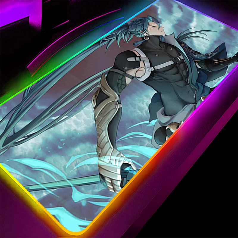 Alfombrilla de ratón LED RGB, alfombrilla para teclado de ordenador portátil, alfombrilla antideslizante para juegos de Anime, accesorios para PC, alfombrilla de ratón Jiyan W-wuthering Waves, alfombrilla de goma para escritorio - imagen 3