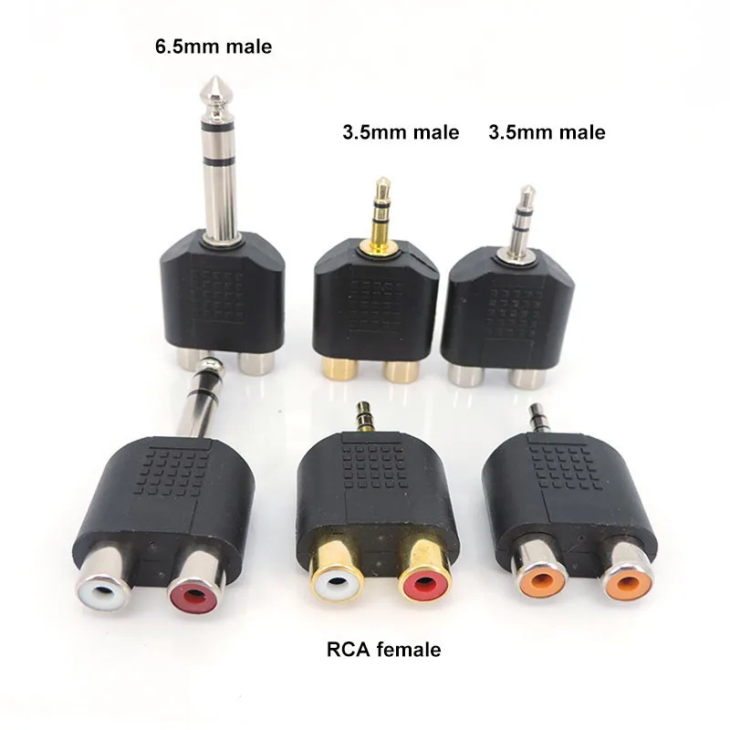Conector Dual Rca hembra de 1/4 pulgadas, convertidor de Audio estéreo de 3 polos, 3,5mm, 6,5mm, 6,35mm, macho a Jack Y divisor, adaptador AV
