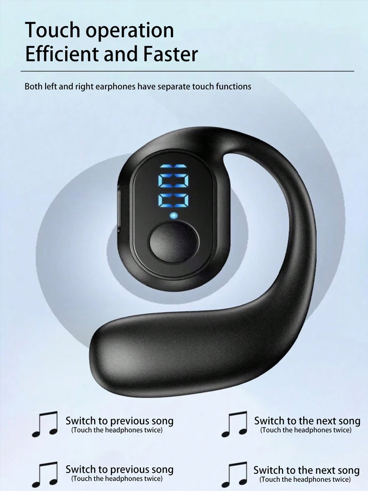 Auriculares inalámbricos intrauditivos, audífonos deportivos con pantalla digital monoaural, cancelación de ruido, batería de larga duración - imagen 3