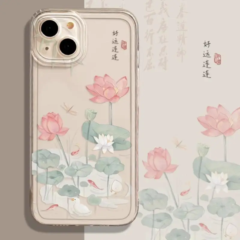 Lotus Pond TPU funda de teléfono para iPhone 7 8 XR XS Max 11 12 13 14 15 Pro Max 14 16 Plus cubierta protectora de pantalla a prueba de golpes - imagen 2