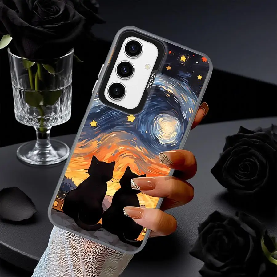 Funda para Samsung Galaxy A26 A23 A73 A33 A34 A32 A25 A53 A24 A22 A52 A36 funda trasera para teléfono cielo estrellado gato dibujos animados - imagen 4