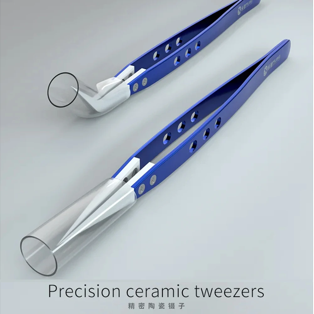Pinzas rectas dobladas de cerámica de precisión antiestática Mijing para reparación de ordenadores de teléfonos móviles herramienta de pinzas de Cable de placa base - imagen 3