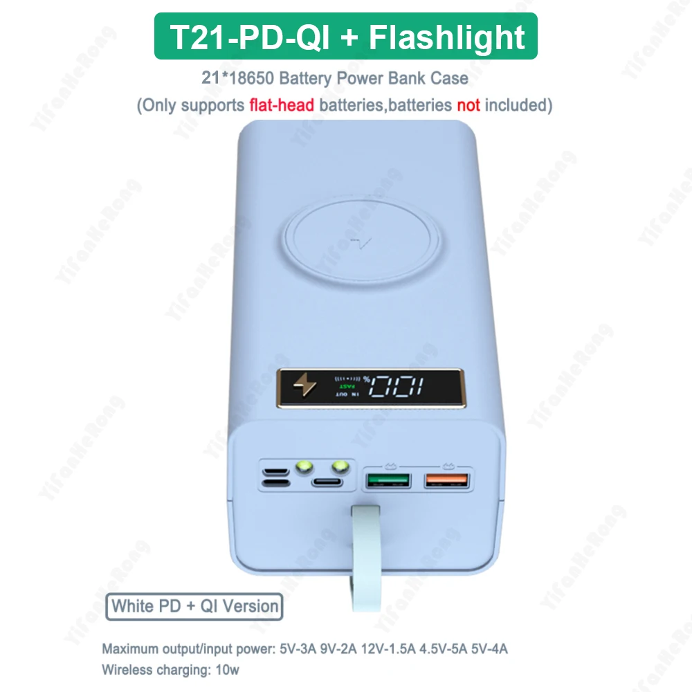 Funda para banco de energía 21x18650, carga inalámbrica rápida PD3.0 QC4.0 para carga de teléfono, sin soldadura, Push-pull, cajas de almacenamiento de batería DIY - imagen 5