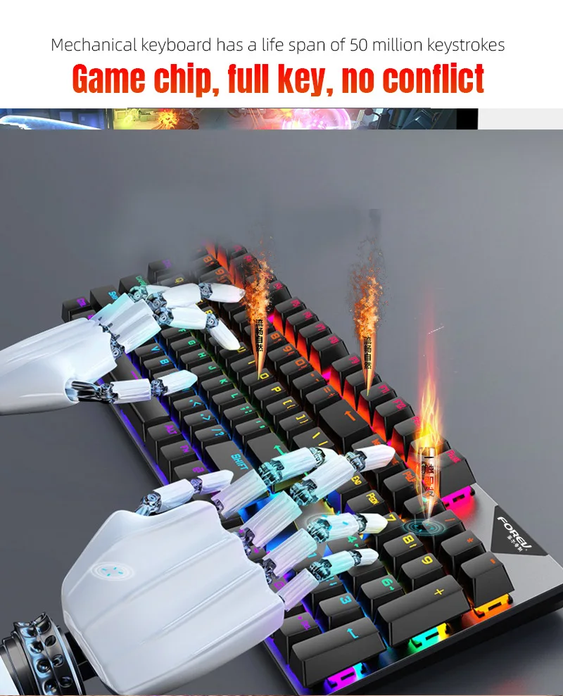 Teclado mecánico con cable de 104 teclas, ratón, juego impermeable, conmutación de 800-1600DPI, luz de fondo RGB USB para juegos, escritura de oficina - imagen 4