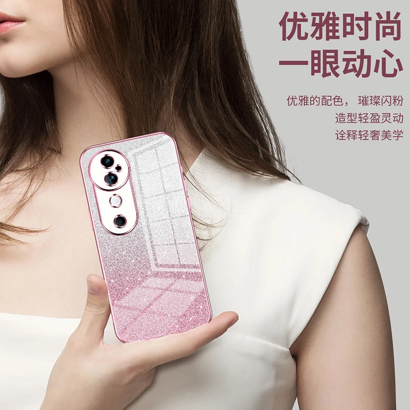 Funda de lujo galvanizada con purpurina para VIVO V40, cubierta trasera, lente anticaída, cubierta completa para VIVO V40, Funda de parachoques - imagen 2