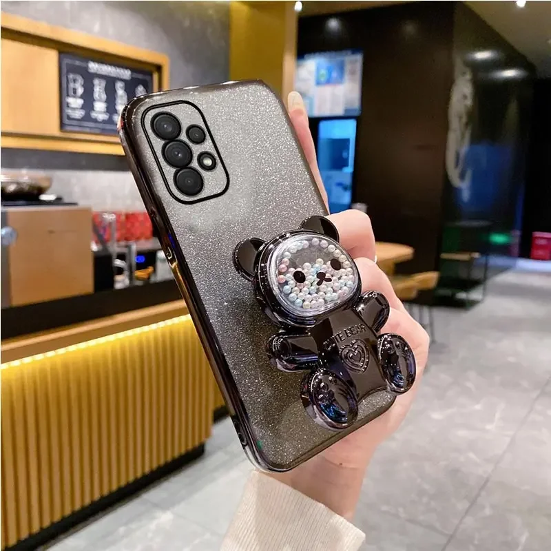 Funda de teléfono con soporte de oso para Moto G24 G 14 54, funda suave con brillo chapado para Motorola Moto G24 G 24 G14 G54 G84 - imagen 3