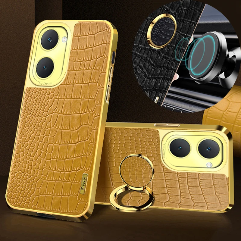 Para vivo T4x T3 Lite X80 T3 Ultra T2 Pro 5G patrón de cocodrilo funda suave de cuero PU soporte de anillo a prueba de golpes fundas de teléfono - imagen 2