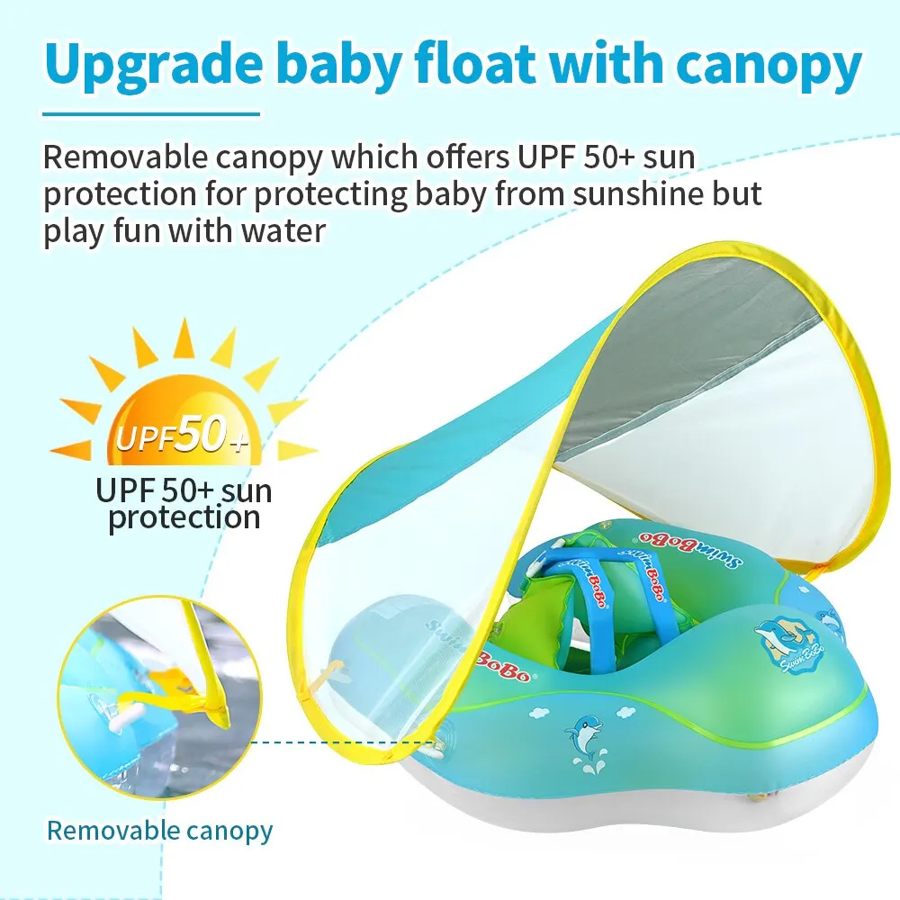 Flotador de natación con dosel para bebé, anillo flotante inflable para niños, accesorios de piscina, juguetes de baño circulares de verano - imagen 3