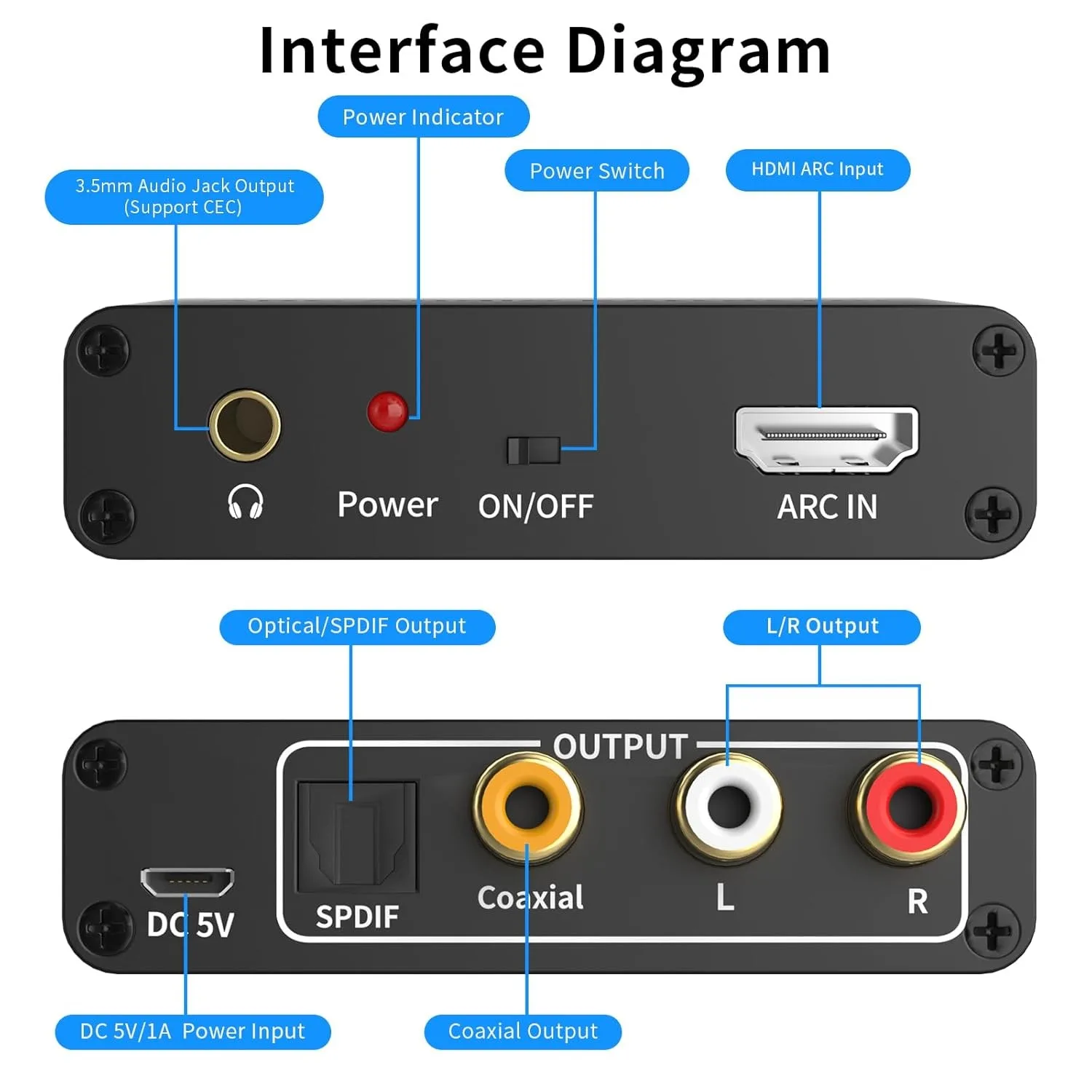 Extractor de Audio ARC de 192KHz, compatible con HDMI, convertidor de conector RCA Coaxial óptico de 3,5mm para altavoz HDTV, barra de sonido, auriculares - imagen 2