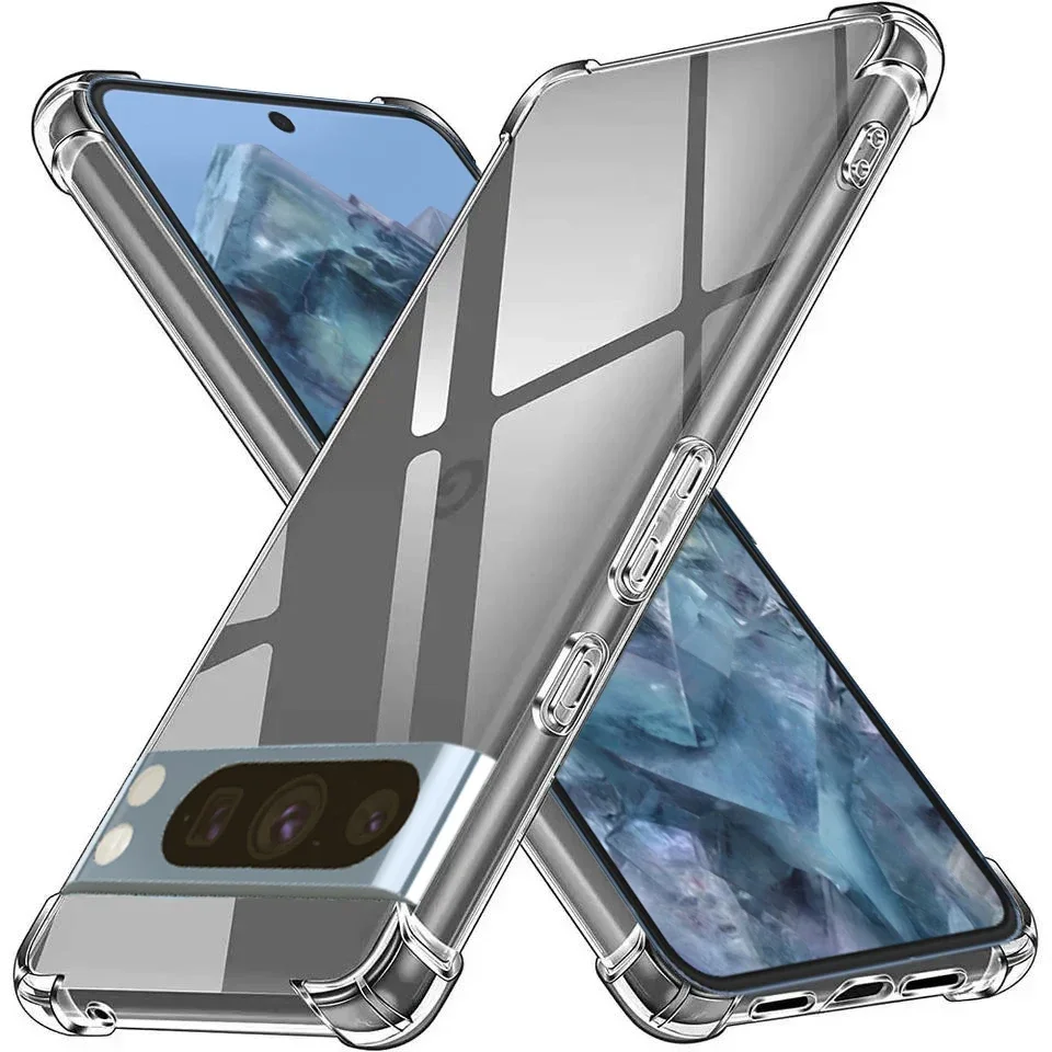 Funda de teléfono transparente de lujo para Google Pixel 9 pro 8 8A, cubierta trasera de parachoques de TPU, Pixel 7 6 Pro 6A, funda transparente antihuellas