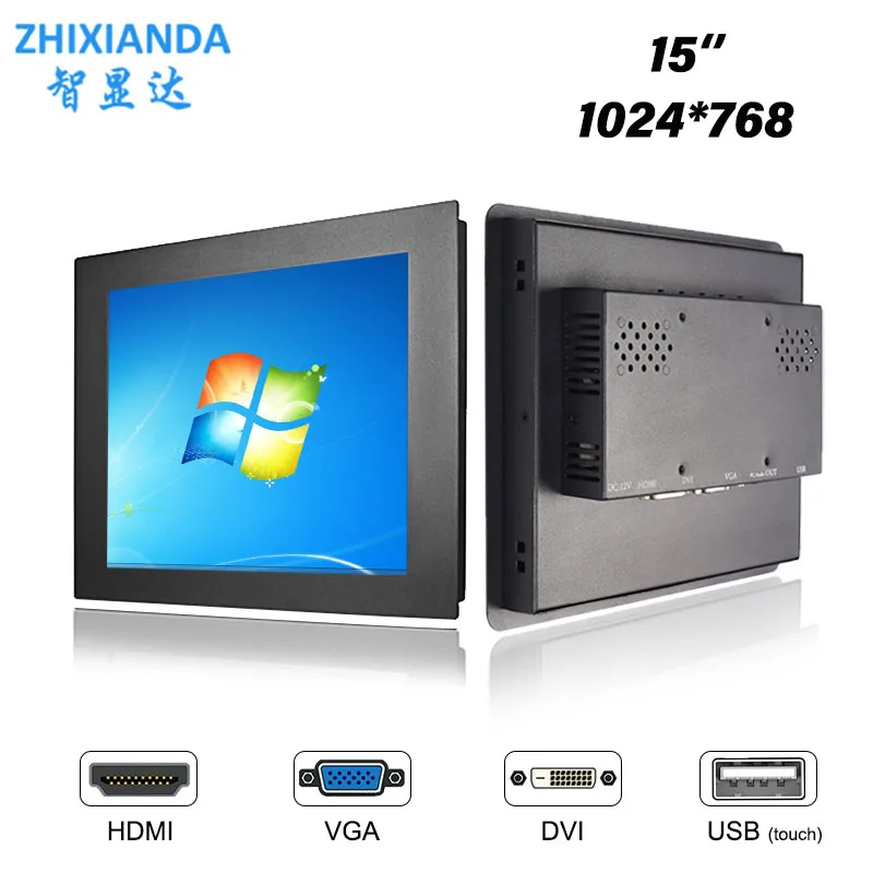Monitor integrado de montaje en pared, pantalla LCD de grado Industrial de 15 pulgadas, 1024x768, pantalla táctil resistiva/capacitiva