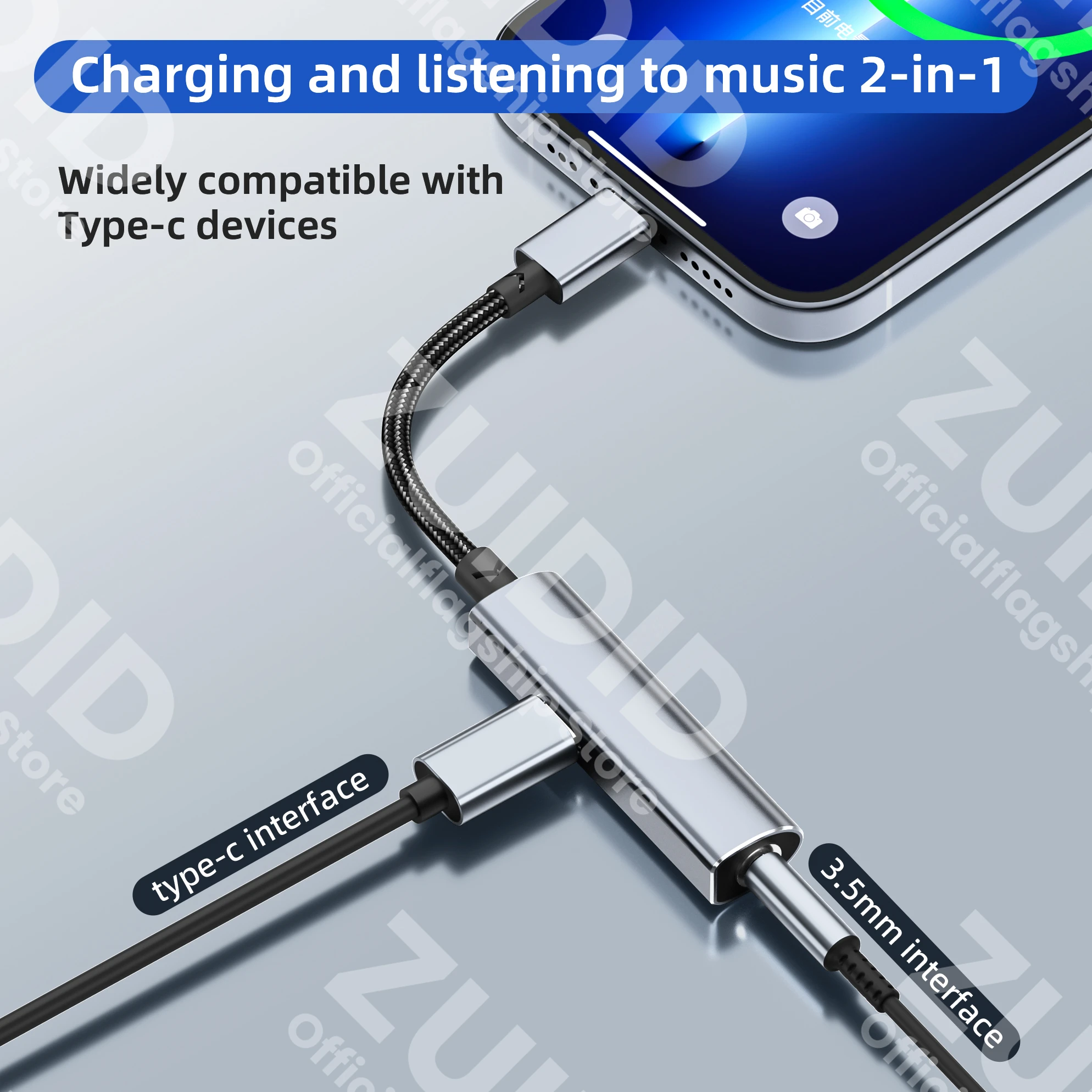 Adaptador de Audio USB C 2 en 1 a 3,5mm/tipo C, convertidor de auriculares auxiliar, 2A, carga rápida, 16 bits/48KHz, DAC, 15 para iPhone, iPad y Samsung - imagen 2