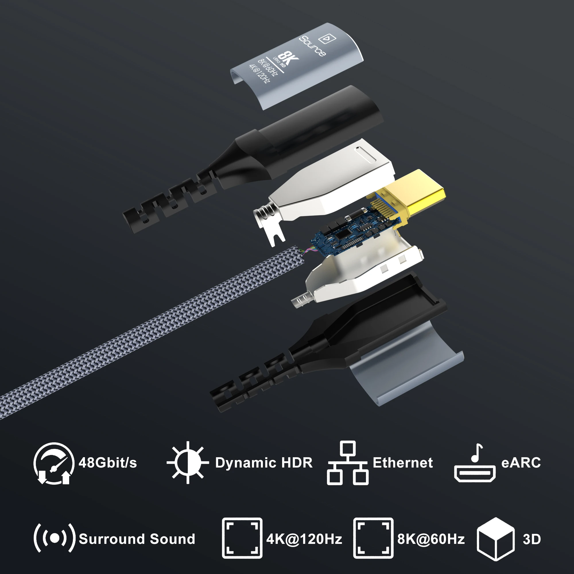 CYANMI 8K HDMI 2,1 Cable de fibra óptica Hdmi 120Hz 48Gbps HDR HDCP para HD TV Box proyector Ps3/4 computadora de ultra alta velocidad - imagen 5