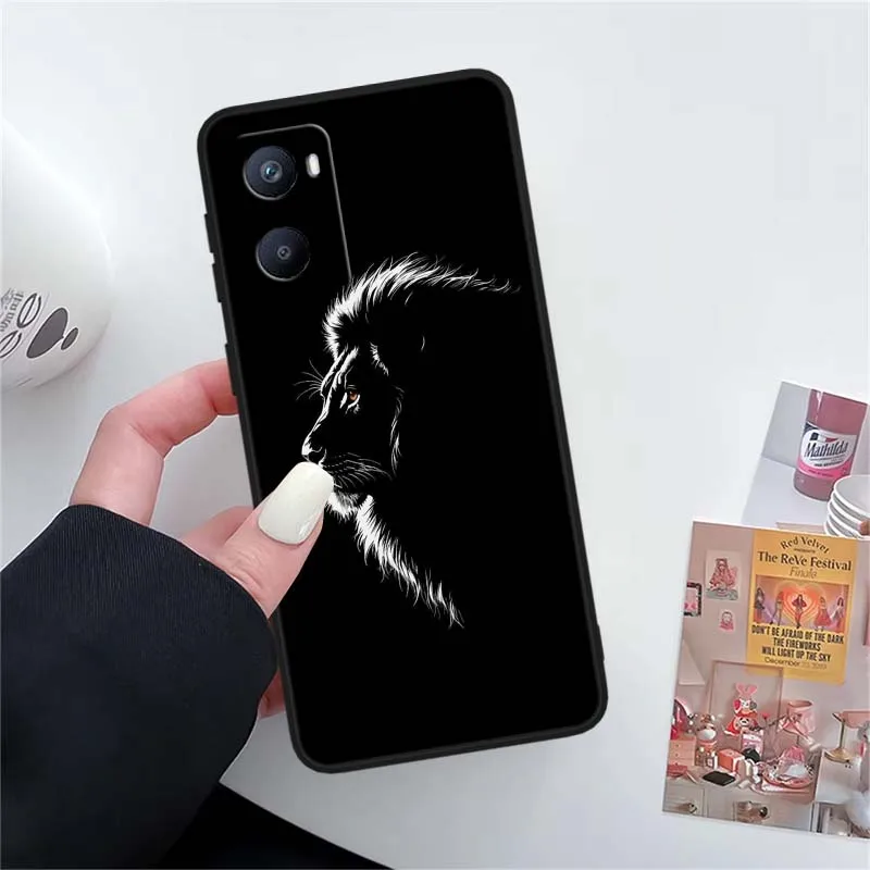 Animal con estampado de León para OPPO Reno 12 11 F 10 8 7 6 5 4 Z T Lite Plus Pro 4G 5G funda de teléfono negra - imagen 5