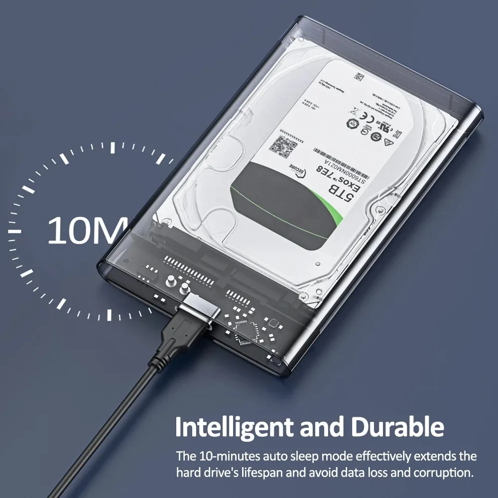 Caja HDD USB 3,0/3,1, carcasa para disco duro SATA SSD de 2,5 pulgadas, velocidad de transferencia de 5Gbps, diseño transparente, carcasa SSD externa móvil - imagen 5