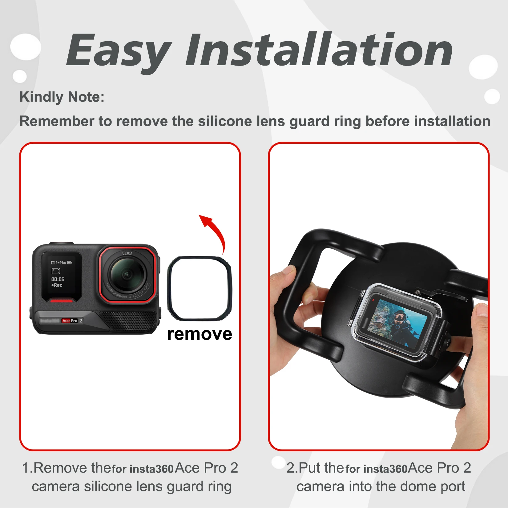 Para cámara Insta360 Ace Pro 2, puerto de domo subacuático, resistente al agua, 98,4 pies, sistema de escotilla para cerrar, Material acrílico antiarañazos - imagen 4