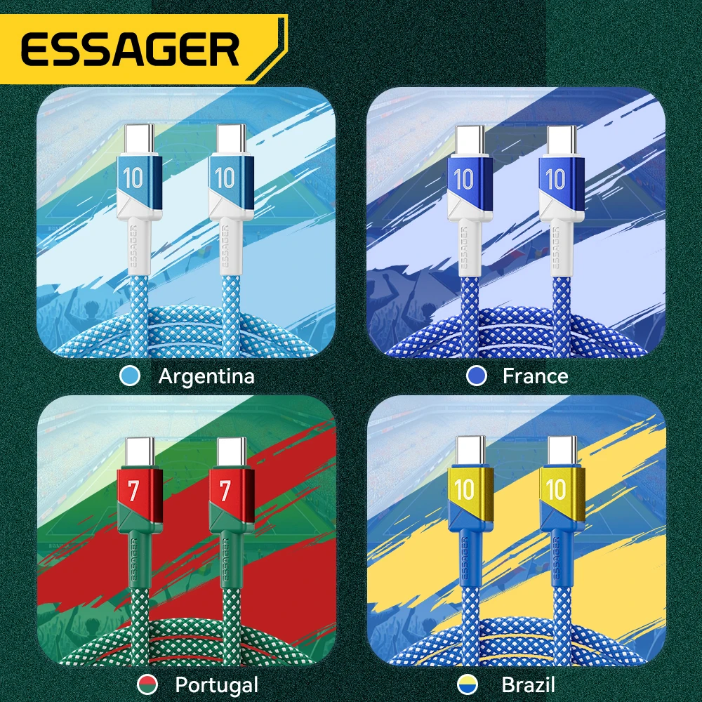 Essager 100W tipo C a tipo C Cable de carga rápida para iPhone 17 16 Macbook iPad Samsung Xiaomi USB C equipo de fútbol colores Cable - imagen 3